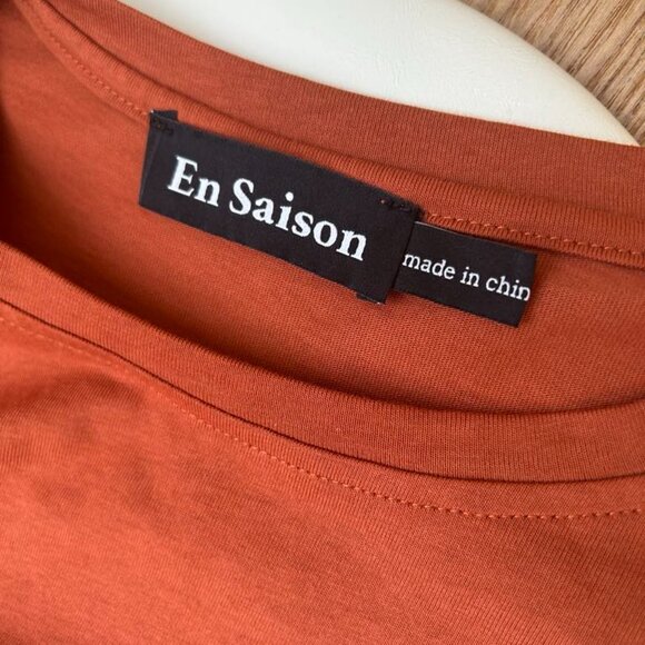 En Saison Orange / Rust Jersey Tee With Dramatic Sculpted Puff Sleeves – US S - Picture 7 of 7